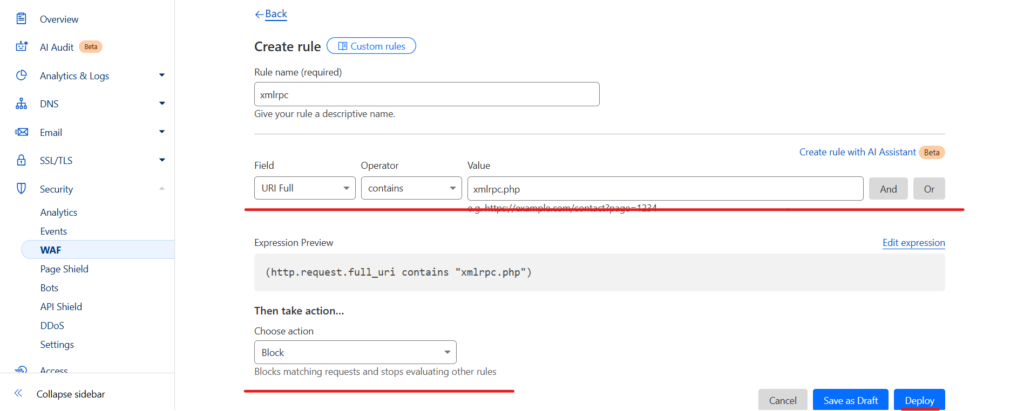 blocking xmlrpc.php access
