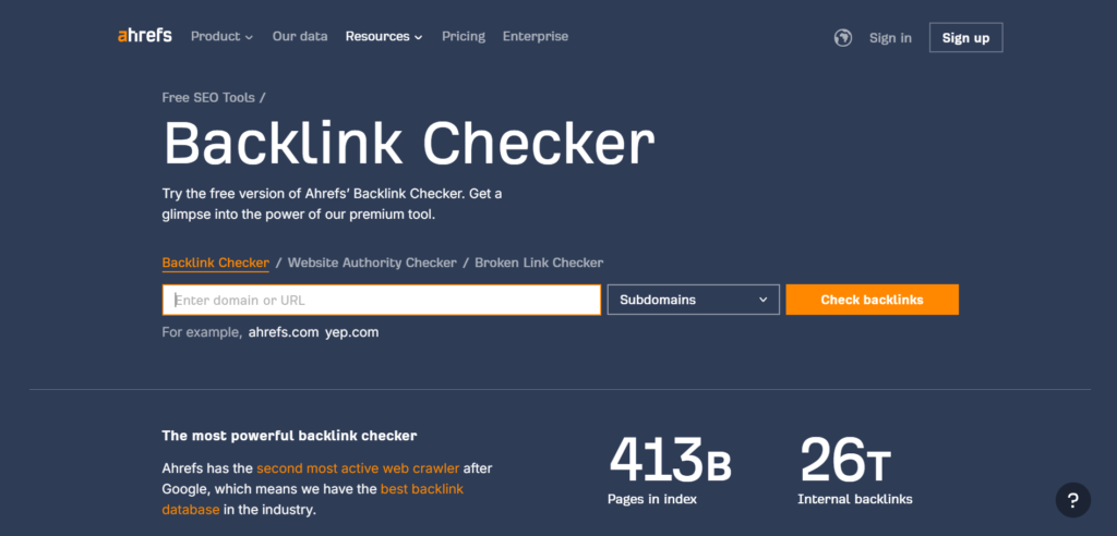 ahrefs backlink checker ui