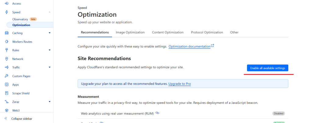 enabling speed optimization features
